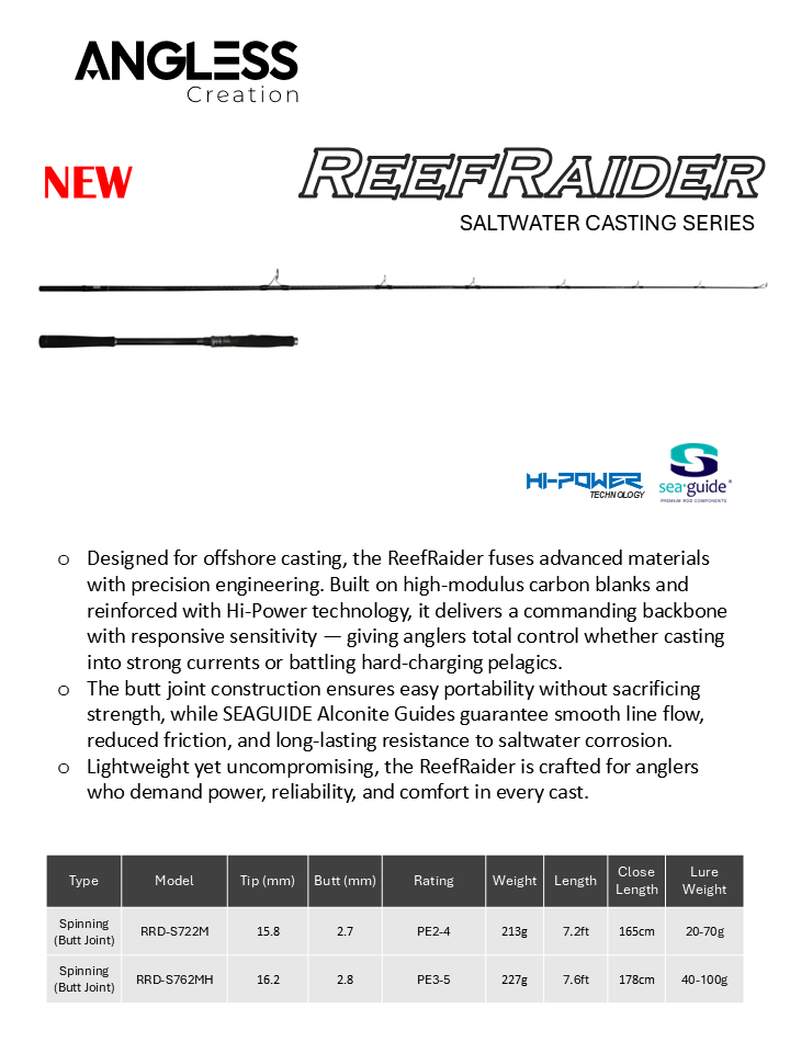 Angless ReefRaider Offshore Casting Rod (SEAGUIDE Alconite Guides)