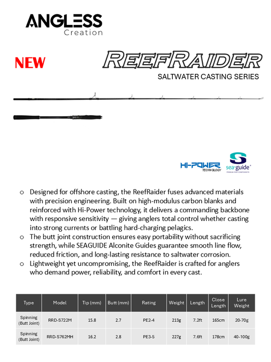 Angless ReefRaider Offshore Casting Rod (SEAGUIDE Alconite Guides)